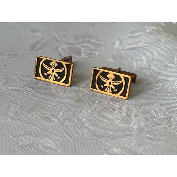Vintage Copper Cufflinks w\Thunderbird Image Native American Dancing Totem - Picture 6 of 6